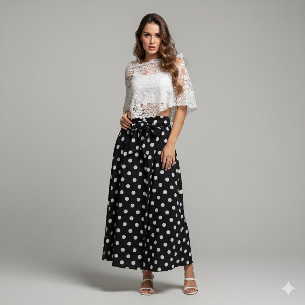 Emery Rose Large Polka Dot casual office mother of the bride midi skirt